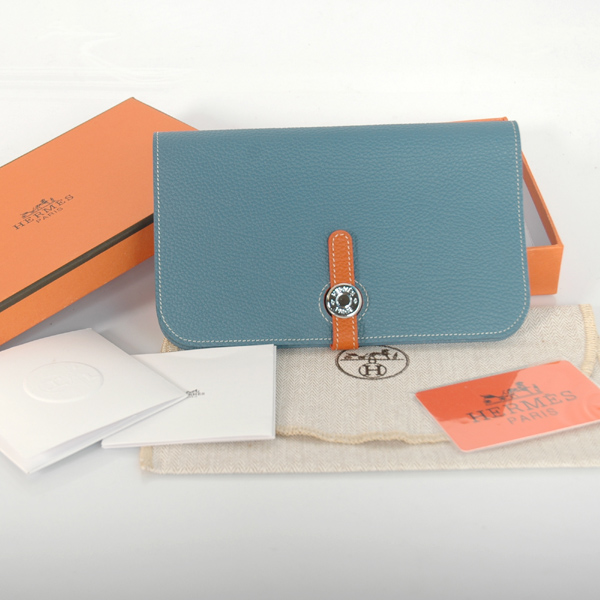 HPWMBO Hermes passaporto Portafoglio in pelle togo in Medio blu / arancio